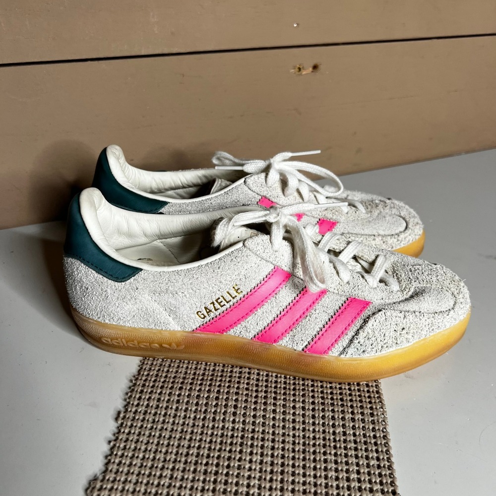Adidas Gazelle Indoor Bliss Pink Collegiate Green Suede Sneakers IE7002 US 5.5
